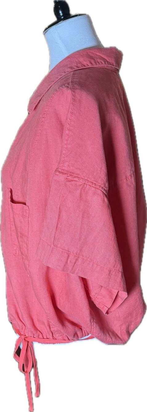 Athleta Playa Linen Short Sleeve Tie Hem Wrap Top Coral 3X - Picture 3 of 7